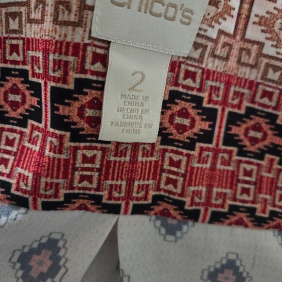 CHICO’S Exquisite Patterns Tunic Shirt Aztec Print bohemian multicolor size 2 - Picture 5 of 7